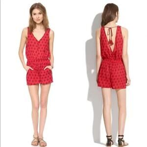 Madewell V-Neck Sleeveless Cotton Romper Playsuit SIZE XS Red Floral Printed